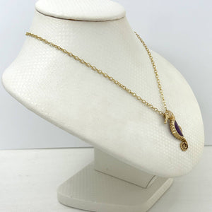 14k Gold Seahorse Design Lavender Jade Pendant Necklace