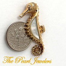 Load image into Gallery viewer, 14k Solid Yellow Gold Seahorse Design White Mother of Pearl Pendant Necklace