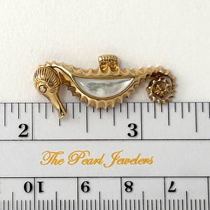 14k Solid Yellow Gold Seahorse Design White Mother of Pearl Pendant Necklace