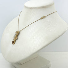 Load image into Gallery viewer, 14k Solid Yellow Gold Seahorse Design White Mother of Pearl Pendant Necklace