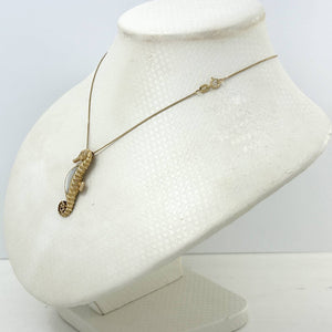 14k Solid Yellow Gold Seahorse Design White Mother of Pearl Pendant Necklace