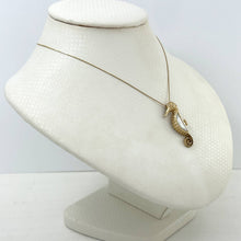 Load image into Gallery viewer, 14k Solid Yellow Gold Seahorse Design White Mother of Pearl Pendant Necklace