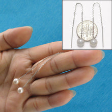 Load image into Gallery viewer, 14K White Gold White Pearl Threader Chain Earrings