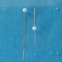 Load image into Gallery viewer, 14K White Gold White Pearl Threader Chain Earrings