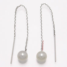 Load image into Gallery viewer, 14K White Gold White Pearl Threader Chain Earrings