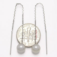 Load image into Gallery viewer, 14K White Gold White Pearl Threader Chain Earrings