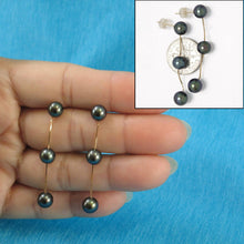 Load image into Gallery viewer, 14K Yellow Gold Tin-Cup Black Pearl Dangle Earrings (6-Pearl Design)