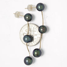 Load image into Gallery viewer, 14K Yellow Gold Tin-Cup Black Pearl Dangle Earrings (6-Pearl Design)