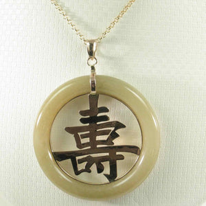 14k Gold Vintage Longevity Jadeite Donut Pendant