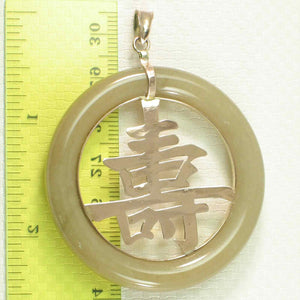 14k Gold Vintage Longevity Jadeite Donut Pendant
