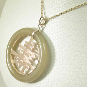 14k Gold Vintage Longevity Jadeite Donut Pendant