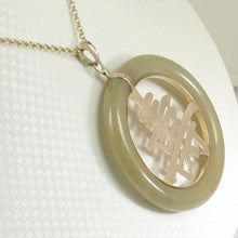 Load image into Gallery viewer, 14k Gold Vintage Longevity Jadeite Donut Pendant