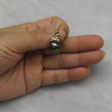 Load image into Gallery viewer, 14k Gold Wing-Bale Black Tahitian Pearl &amp; Diamond Pendant