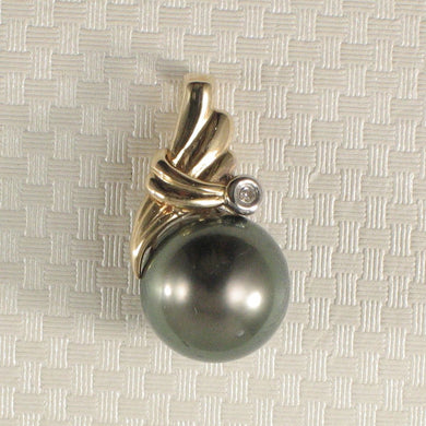 14k Gold Wing-Bale Black Tahitian Pearl & Diamond Pendant