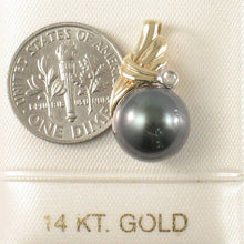 Load image into Gallery viewer, 14k Gold Wing-Bale Black Tahitian Pearl &amp; Diamond Pendant