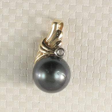 14k Gold Wing-Bale Black Tahitian Pearl & Diamond Pendant