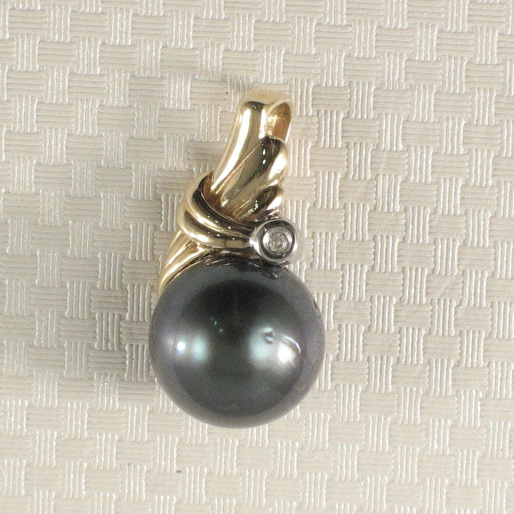 14k Gold Wing-Bale Black Tahitian Pearl & Diamond Pendant