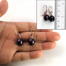 Load image into Gallery viewer, 14K Rose Gold Black Pearl Leverback Earrings (10–11mm)