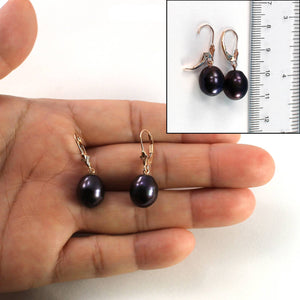 14K Rose Gold Black Pearl Leverback Earrings (10–11mm)