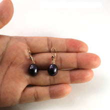Load image into Gallery viewer, 14K Rose Gold Black Pearl Leverback Earrings (10–11mm)