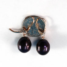 Load image into Gallery viewer, 14K Rose Gold Black Pearl Leverback Earrings (10–11mm)