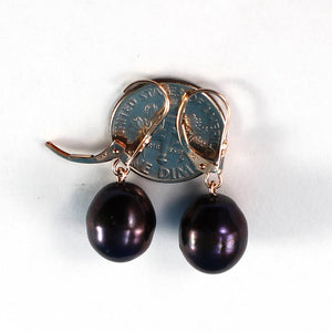 14K Rose Gold Black Pearl Leverback Earrings (10–11mm)