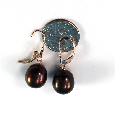 14K Rose Gold Eggplant Pearl Leverback Earrings (10–11mm)