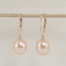 Load image into Gallery viewer, 14K Rose Gold Pink Pearl Leverback Earrings (9–10mm)