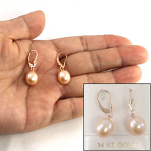 Load image into Gallery viewer, 14K Rose Gold Pink Pearl Leverback Earrings (9–10mm)