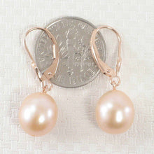 Load image into Gallery viewer, 14K Rose Gold Pink Pearl Leverback Earrings (9–10mm)