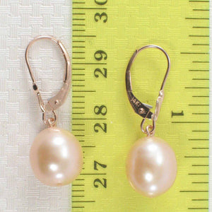14K Rose Gold Pink Pearl Leverback Earrings (9–10mm)