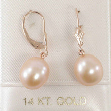 Load image into Gallery viewer, 14K Rose Gold Pink Pearl Leverback Earrings (9–10mm)