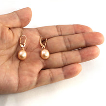 Load image into Gallery viewer, 14K Rose Gold Pink Pearl Leverback Earrings (9–10mm)