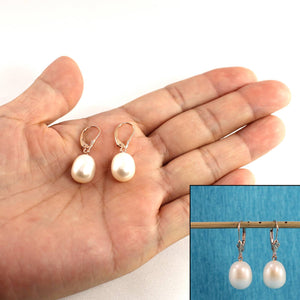 14K Rose Gold White Pearl Leverback Earrings (9–10mm)