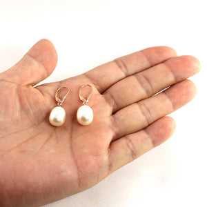 14K Rose Gold White Pearl Leverback Earrings (9–10mm)