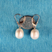 Load image into Gallery viewer, 14K Rose Gold White Pearl Leverback Earrings (9–10mm)