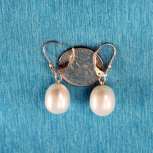 14K Rose Gold White Pearl Leverback Earrings (9–10mm)