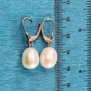 14K Rose Gold White Pearl Leverback Earrings (9–10mm)