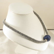 Load image into Gallery viewer, 22mm Lapis Lazuli &amp; 14k Gold with Silver Bali Spacer Necklace