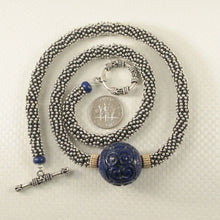 Load image into Gallery viewer, 22mm Lapis Lazuli &amp; 14k Gold with Silver Bali Spacer Necklace