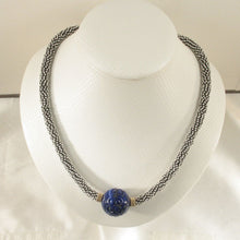 Load image into Gallery viewer, 22mm Lapis Lazuli &amp; 14k Gold with Silver Bali Spacer Necklace