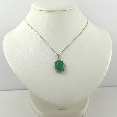 14k Solid Gold Diamond Cabochons Green Jade Pendant Necklace