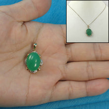Load image into Gallery viewer, 14k Solid Gold Diamond Cabochons Green Jade Pendant Necklace
