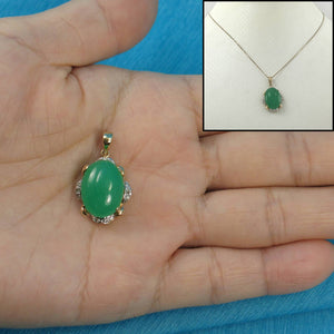 14k Solid Gold Diamond Cabochons Green Jade Pendant Necklace