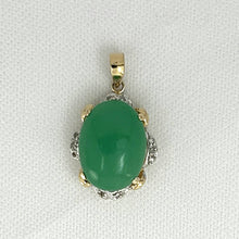 Load image into Gallery viewer, 14k Solid Gold Diamond Cabochons Green Jade Pendant Necklace
