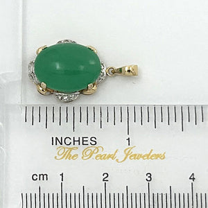 14k Solid Gold Diamond Cabochons Green Jade Pendant Necklace