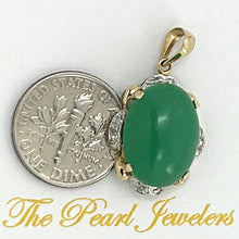 Load image into Gallery viewer, 14k Solid Gold Diamond Cabochons Green Jade Pendant Necklace
