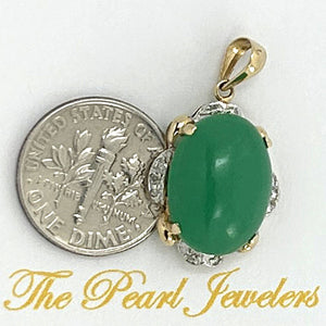 14k Solid Gold Diamond Cabochons Green Jade Pendant Necklace