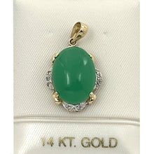 Load image into Gallery viewer, 14k Solid Gold Diamond Cabochons Green Jade Pendant Necklace