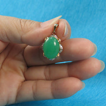 Load image into Gallery viewer, 14k Solid Gold Diamond Cabochons Green Jade Pendant Necklace
